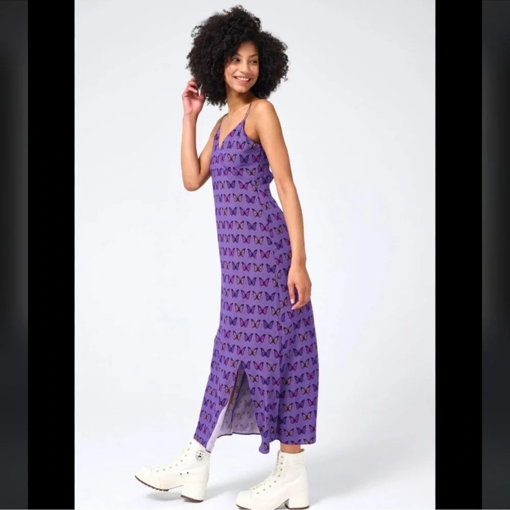 TEREZ NWOT Butterfly Halftone V-Neck Maxi Dress Size Small 💜 - Picture 2 of 6